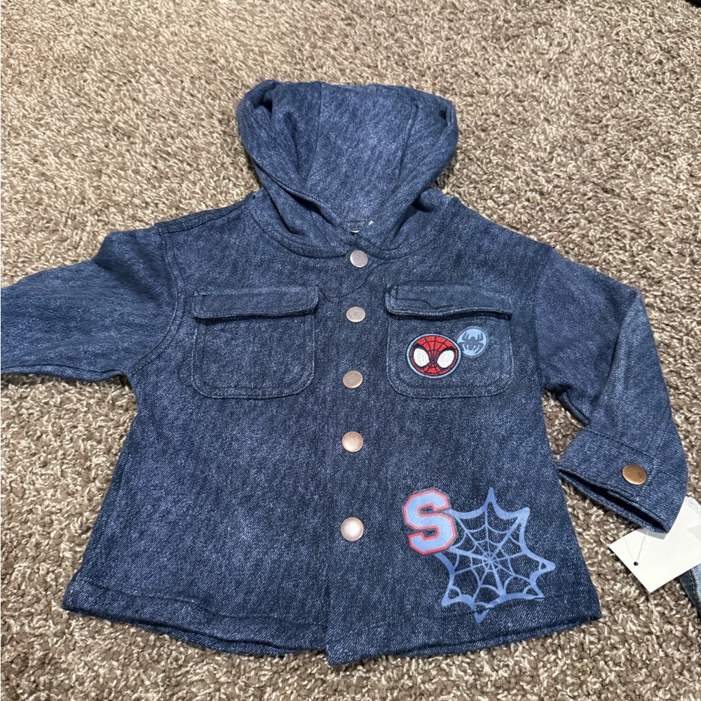 Marvel Blue Denim Jacket with Spider and Web Design